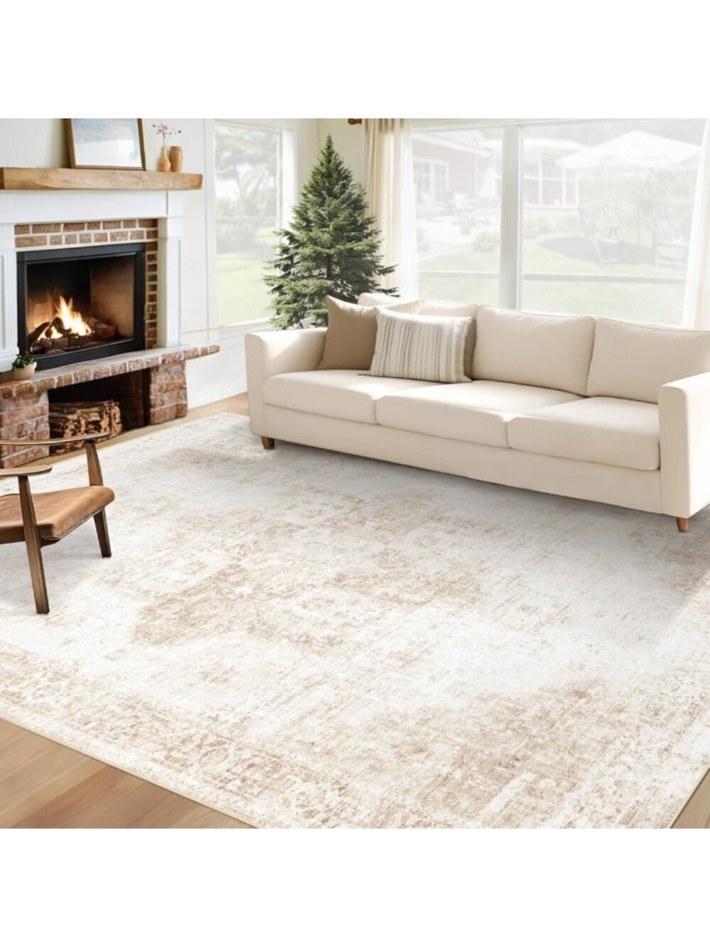 Vintage Boho 6x9 Washable Area Rug, Soft Non-Slip Low Pile Indoor Carpet
